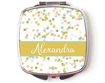 Custom Bridesmaids Gifts - Personalized Compact Mirror - Gold Coral Mint Wedding - Personalized Bridesmaids Gifts
