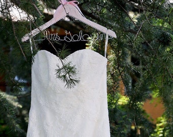 Rustic wedding  gown  hanger  with burlap rose by 