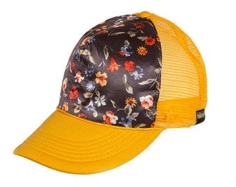 Trucker hat, Custom Trucker Hat, baseball, hat, custom, cap, yellow, floral, Sonrise, cap, unisex, snapback, women's hat, men's hat, colony