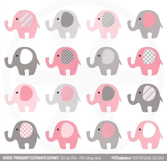 free pink and grey elephant clipart - photo #21