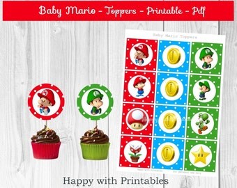 Baby Mario Toppers - Mario cake toppers - Mario toppers - Baby Mario party - Baby Mario cake toppers - Mario - Luigi - Baby Mario