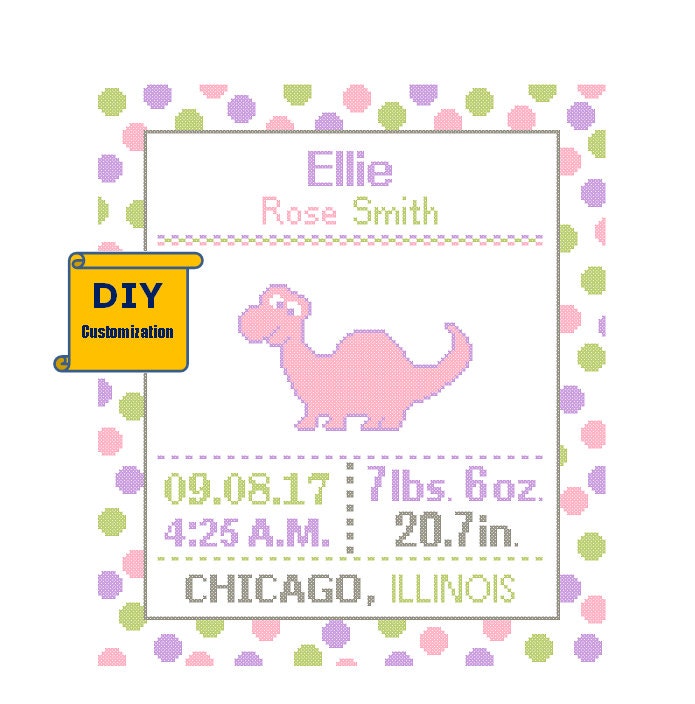 Dinosaur Cross Stitch Birth Announcement Cross by ...