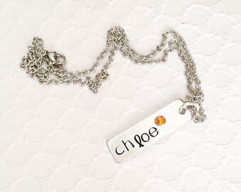 Name necklace - Hand stamped jewelry - Hand stamped name necklace with swarvorski crystal - Necklace with names - Personalized gift- Custom