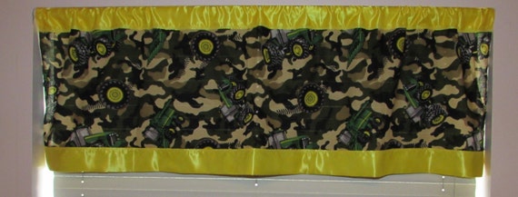 Camoflauge tractor valance/ tractor and truck/ curtain/ satin edge/cotton valance/yellow satin edge