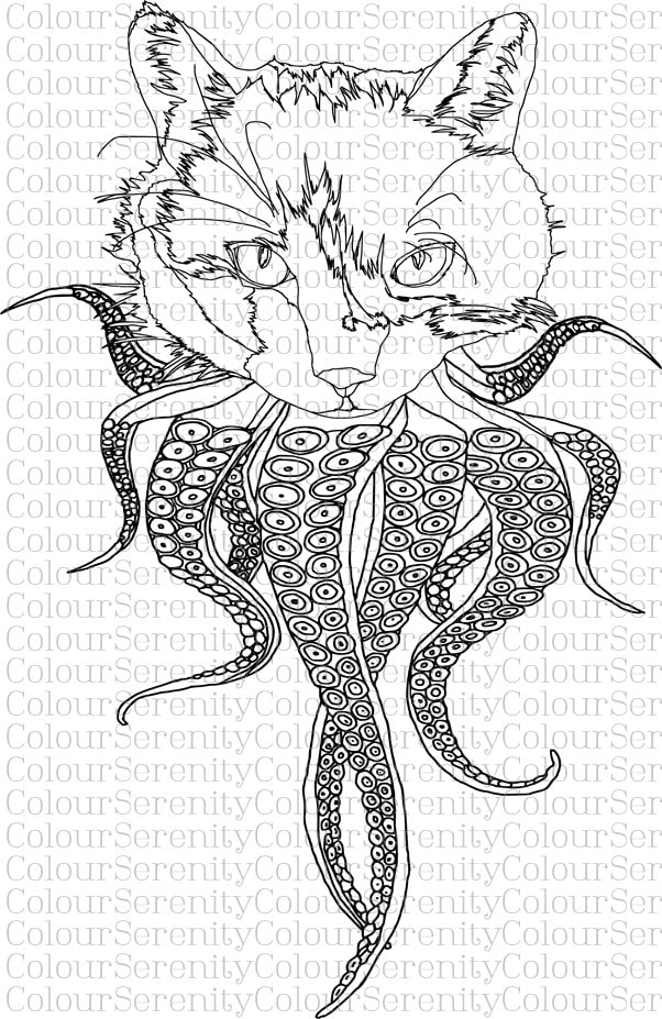 Adult Coloring Page The Octopus Cat Printable Instant