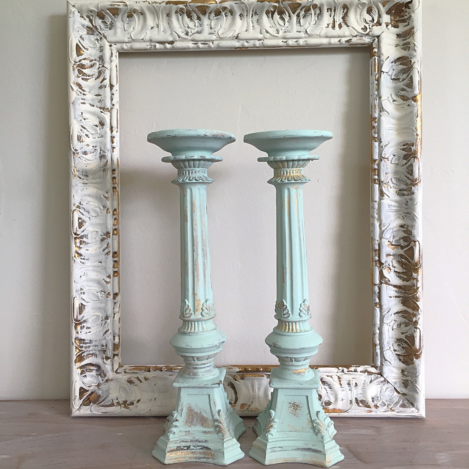 French Cottage Candle Holders Blue Shabby Chic by FarmHouseFare