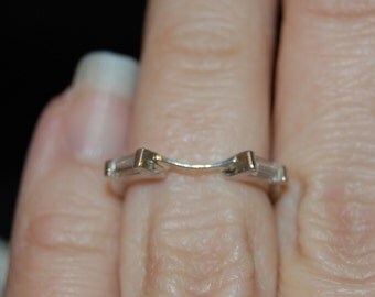 Rounded Classic Solitaire Ring Guard or Wrap Vintage Baguette Wedding Ring Sterling #BKC-RNG34