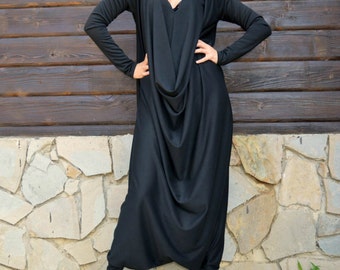 Black Jersey Jumpsuit, Black Plus Size Jumpsuit, Plus Size Jumpsuit, Loose Jumpsuit TJ10 by TEYXO