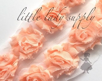 SHOP CLOSING 2 yards Pastel Peach mini shabby flower trim, PETITE 1.5", wholesale, headbands, flowers, shabby trim, shabby flowers