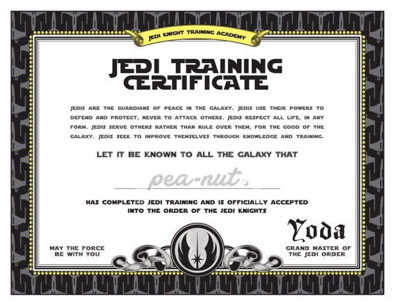 Star Wars Birthday Jedi Training Certificate printable