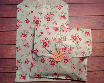 Large paper bags, floral paper bags, set of 20 large paper bags