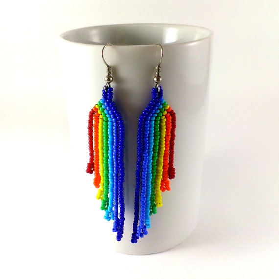 Rainbow set Beaded set Beaded jewelry Rainbow earrings Beaded