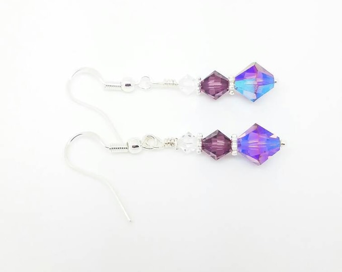 Purple dangle, purple dangles, swarovski tanzanite, swarovski ear drops, lilac drop earrings, purple drop earrings, violet stud