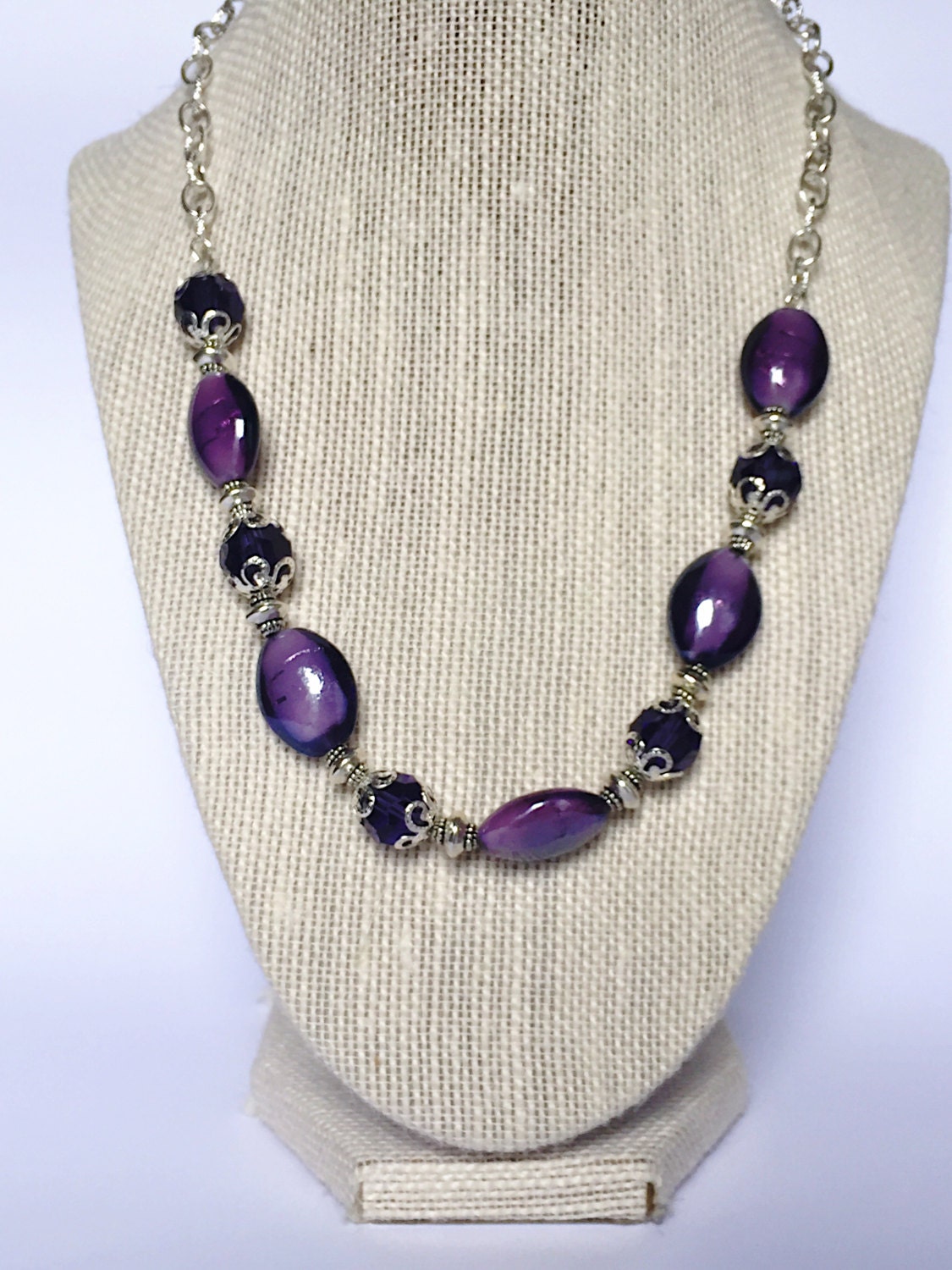 Purple glass beaded necklace mulberry necklace dark purple