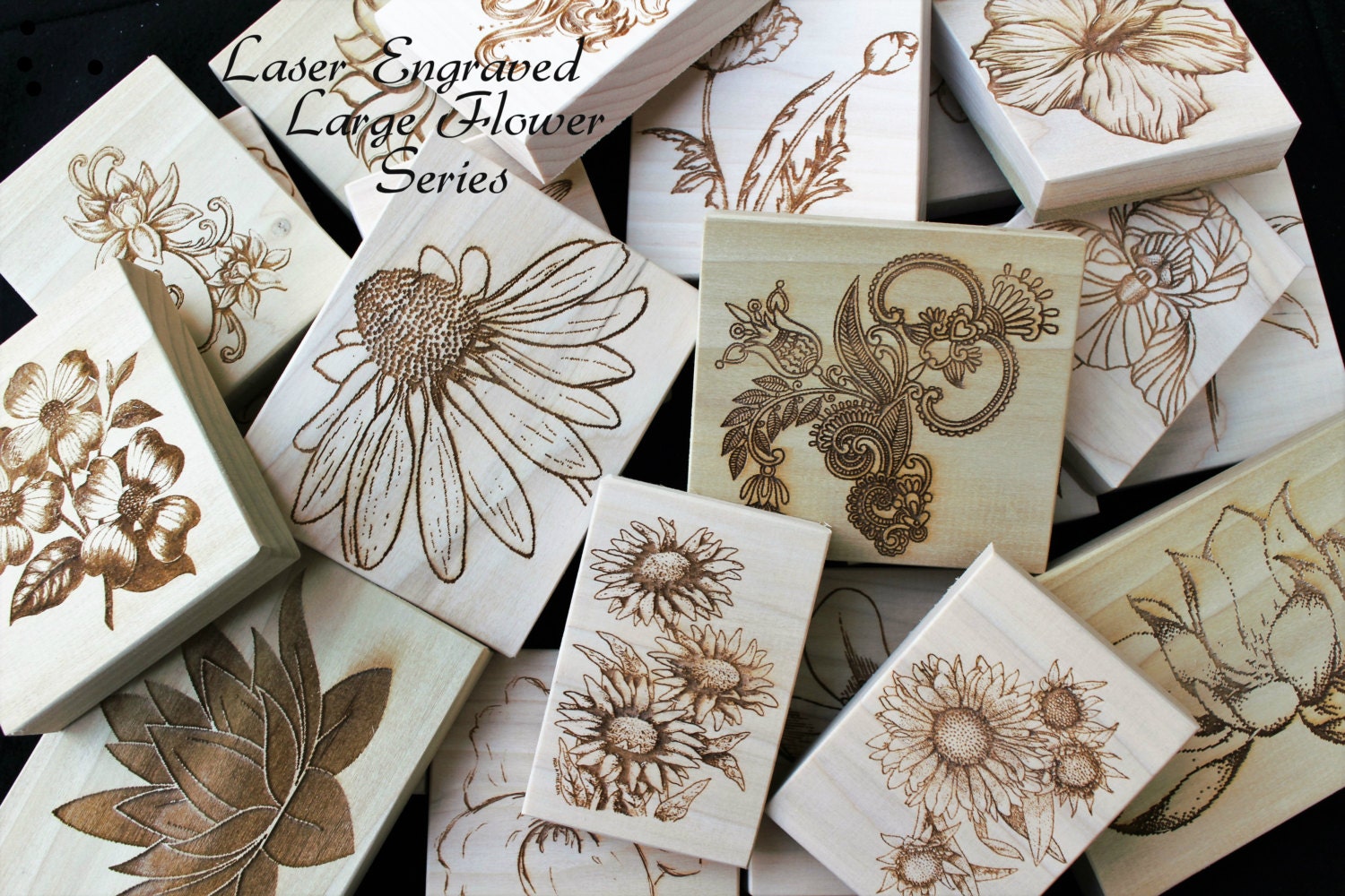 Laser Engraved Large Flower Series Engraved by TheKnottyShelf