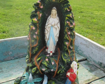 Holy Mother Lourdes Virgin Mary St Bernadette French Statue Shrine Grotto Niche