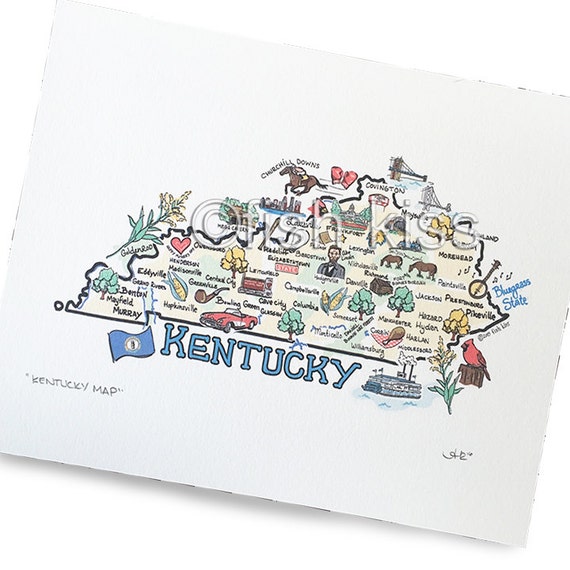 Kentucky Art Kentucky Map Kentucky Print Unframed By Fishkissbrand