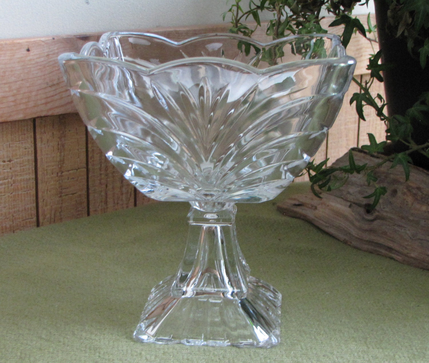 Small Square Compote Glass Pedestal Bowl Drapes by LazyYVintage
