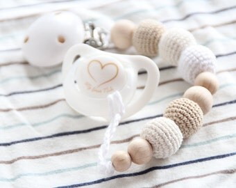 NEW Natural baby pacifier clip / Dummy holder / Beads are safe for teething