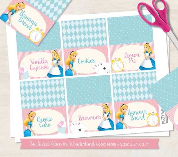 Personalized Pink Alice in Wonderland food label by PartyPopPrints