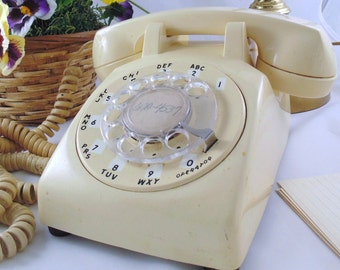 Vintage White Working Rotary Dial Desk Phone Retro White Rotary Dial Table Phone Mid Century Office Phone Photo Movie Prop