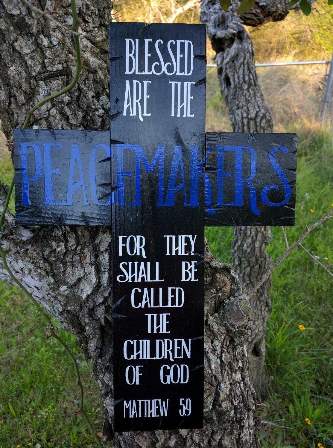 Blessed are the peacemakers rustic wooden cross