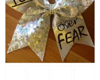 Faith Over Fear Cheer Bow , cheer bow ,cheerbow , cheerleader , Bella bows , white cheer bow