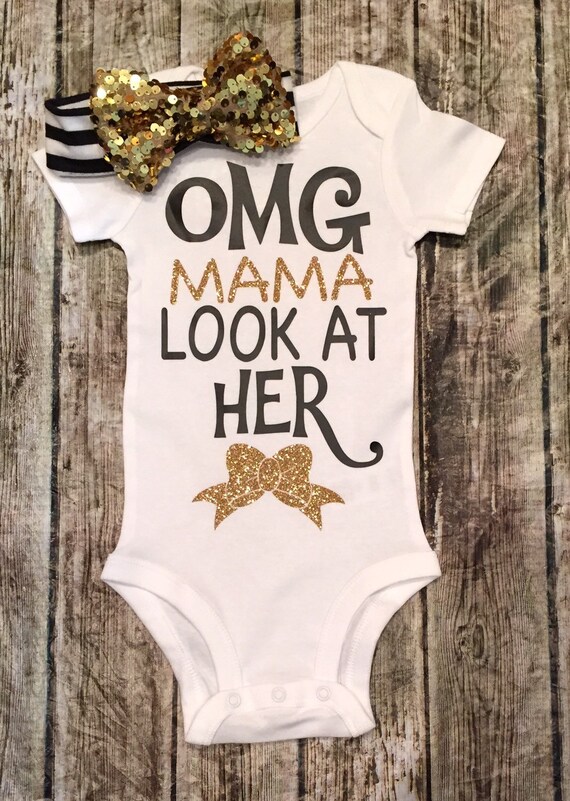 OMG Mama Look At Her Bow Bodysuit Mama Look At Her by BellaPiccoli