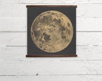 Vintage Moon Astronomy Canvas Poster Print Wooden Wall Chart