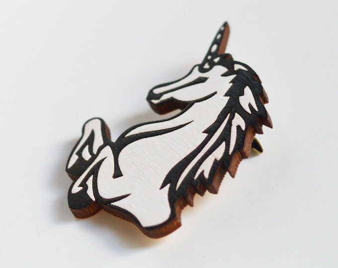 Unicorn // wooden brooch covered with eco paint // 2017 best trends // gift for all // style