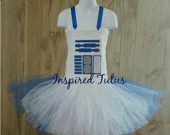 R2-D2 tutu. Sizes newborn to girls 10/12. Perfect for your favorite droid. More Star wars characters avail.