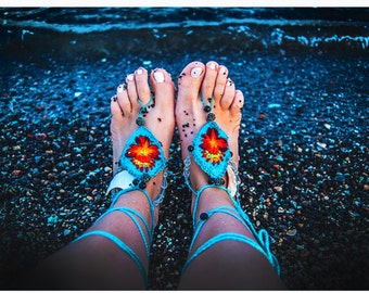 barefoot sandal gift for women crochet beach sandals turquoise barefoot sandal embroidery stitch crochet summer jewelry for the feet