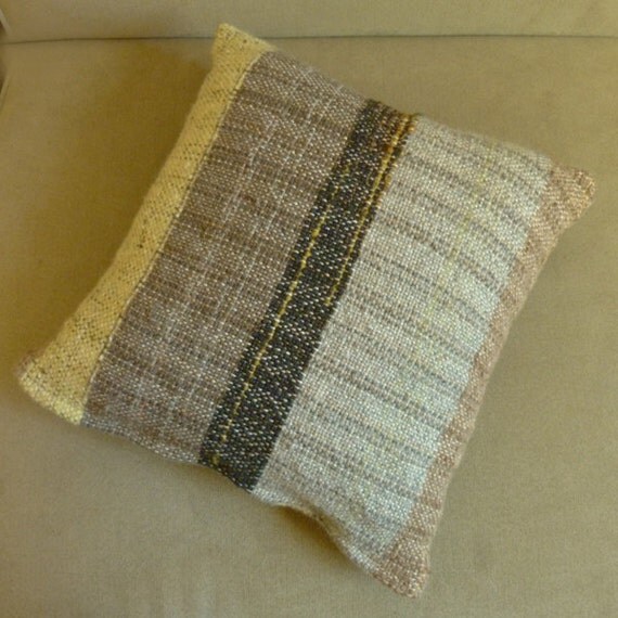 Items similar to Handwoven Wool Striped Pillow Mostly Gray on Etsy