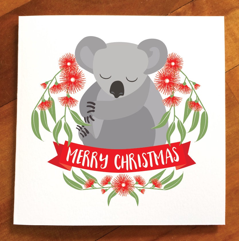 SALE Koala Australian animals Christmas card LARGE Merry