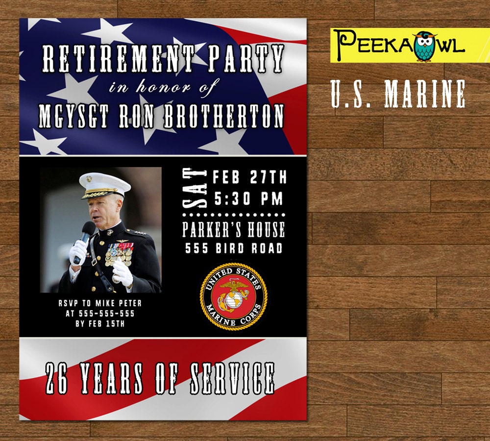 Printable Military Retirement Party Invitation card by PeekaOwl