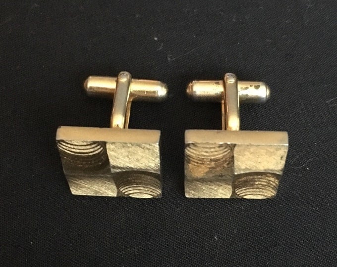 Storewide 25% Off SALE Vintage Gold Tone Geometric Mid Century Designer Cufflinks Featuring Unique Style Design