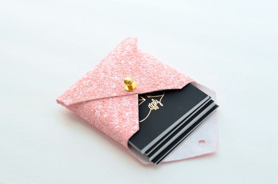 Square Envelope Wallet Pink Glitter Square Business Card