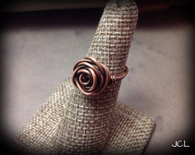 Antiqued copper rose ring