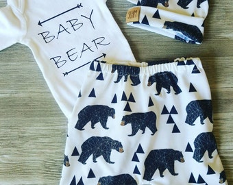 Babyhug Cotton Footed Bootie Leggings Striped & Bear Print Pack of 3 - Blue & Orange