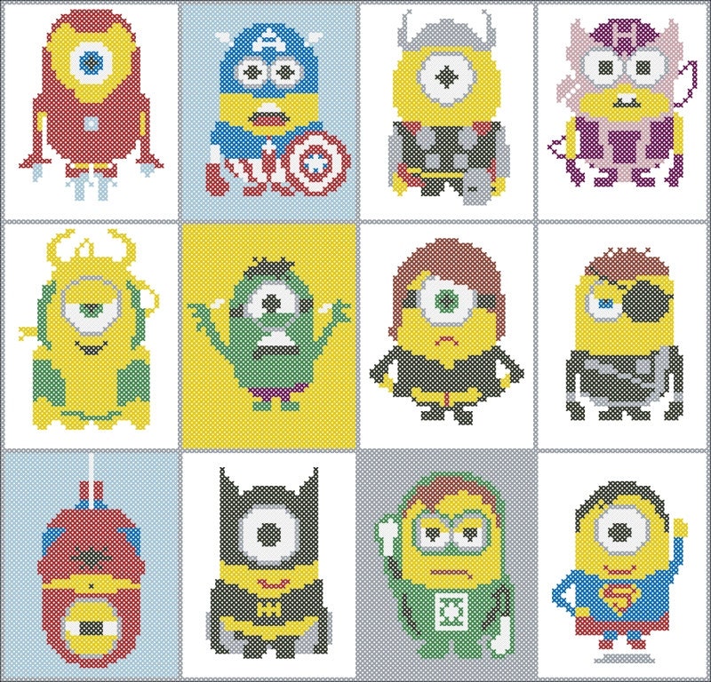 BOGO FREE Superheroes MINIONS Cross Stitch Pattern pdf
