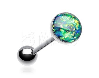 Black Opal Sparkle Steel Barbell Tongue Ring