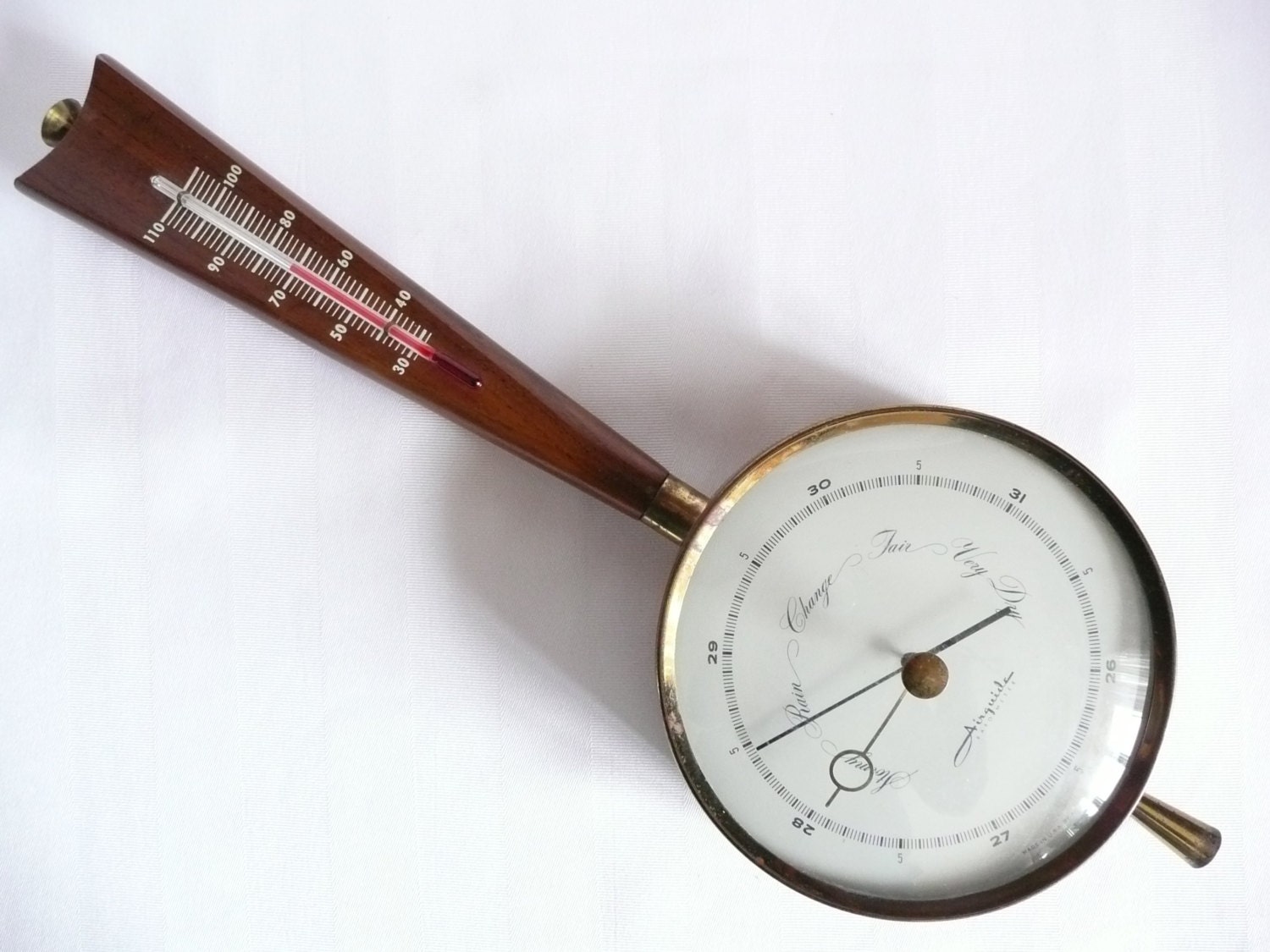 Airguide Barometer Thermometer Banjo Style Brass and Wood