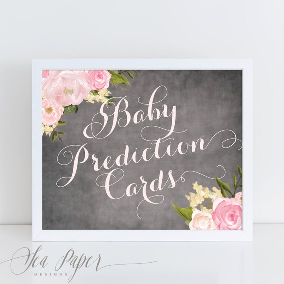 Baby Prediction Cards Sign Chalkboard Pink by SeaPaperDesigns