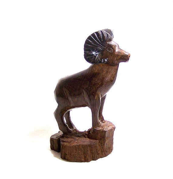 Vintage Bighorn Sheep Ironwood Carving Hand Carved Ram