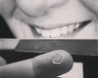 Very thin Nose ring in 9ct Gold and Sterling Silver , 0.4mm/26 GAUGE, Earring, Hypoallergenic, Septum Ring, Piercing, Hoop