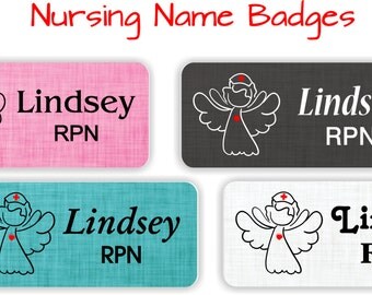Name Badges with Magnetic Fastener, Nursing Name Tags, Nurse Name Badge, Medical Name Badge, Nursing ID Badge, Magnetic Name Badges - ANGEL1