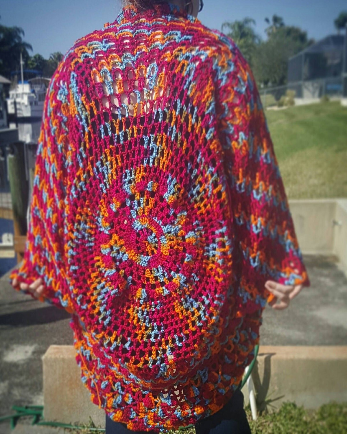 Hippie bohemian casual crochet rainbow custom handmade maxi