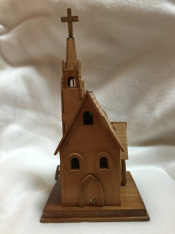 Vintage Wooden Church Music Box Plays Amazing Grace