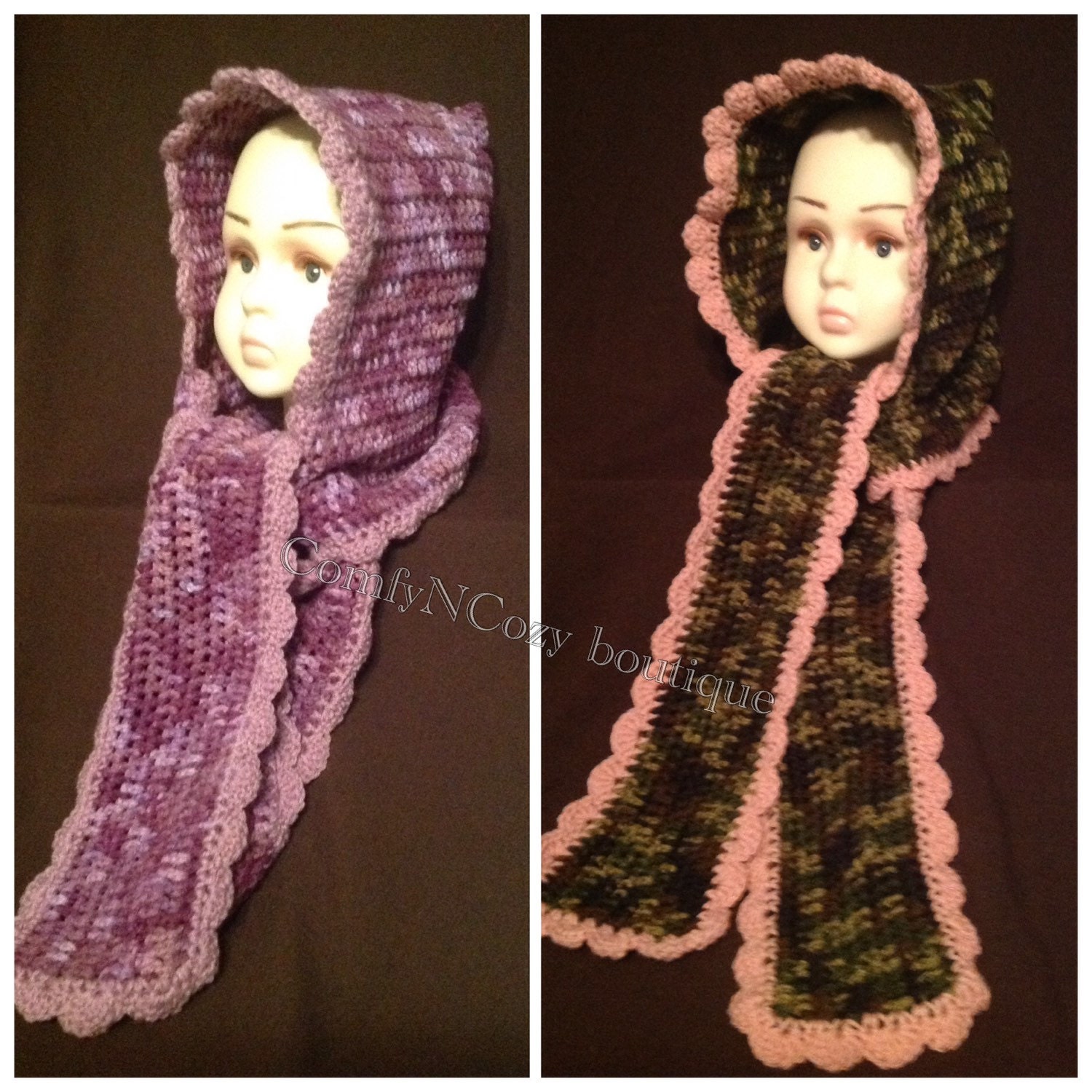 Crochet Girl's Hooded Scarf child size
