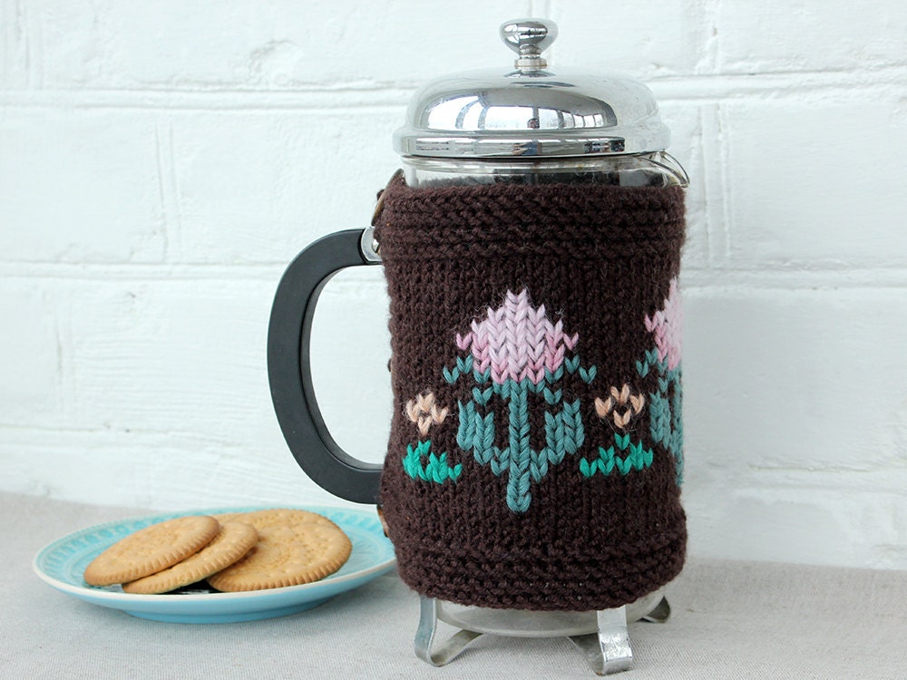 Knit French Press Coffee Tea Pot Cozy Warmer Brown